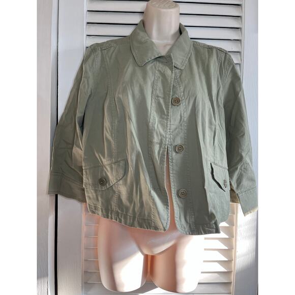 Talbots sage green bomber jacket/blazer 14 98% cotton 2% spandex‎ Classy - Picture 1 of 5